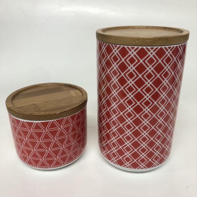 CANNISTER, Geo Pattern w Wooden Lid